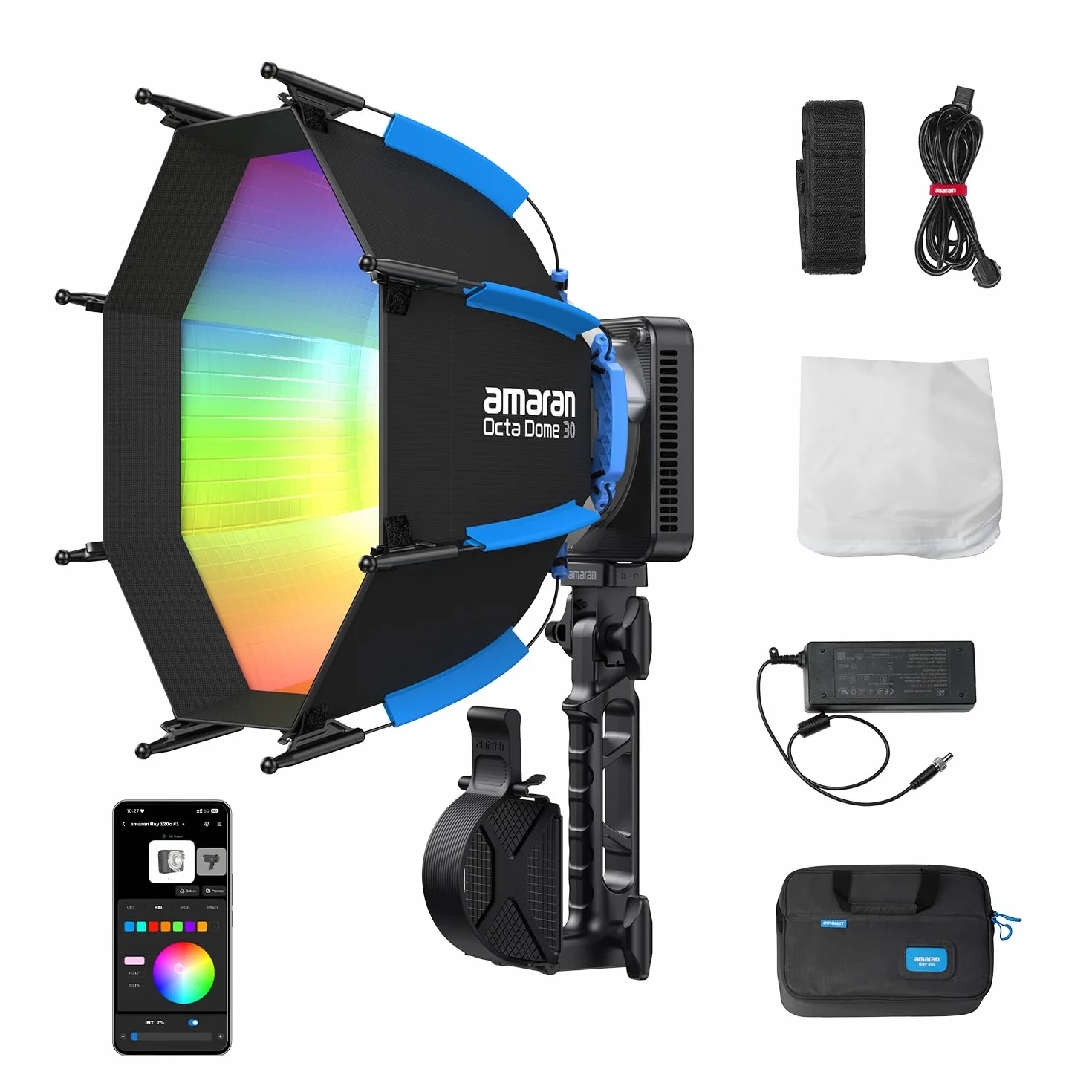 amaran Ray 120c 120 W Luce LED COB Full-Color Ultra-Compatta con Attacco Bowens, USB-C PD & Ace E-Lock, IP54