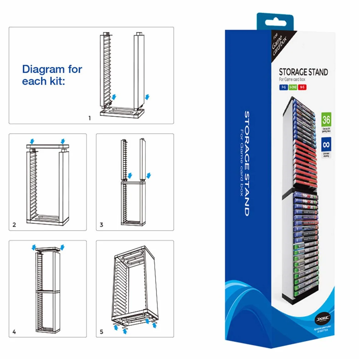 Rack per dischi PS5, ABS, Bianco e Nero, 1 ripiano, Storage per PS5