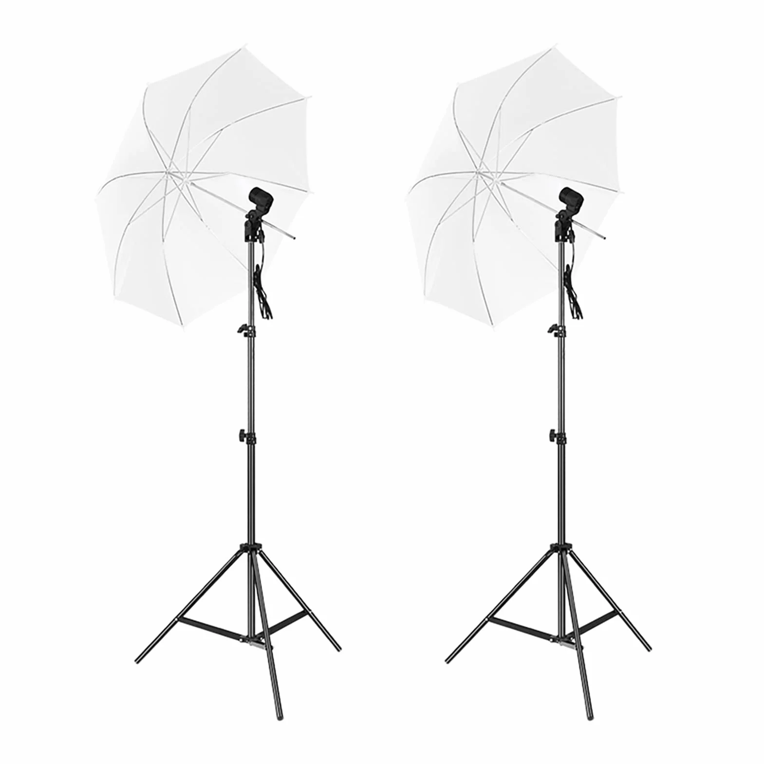 Andoer Kit ombrello per fotografia da studio con ombrelli bianchi da 33 pollici * 2 supporti per treppiede in metallo da 2 m * 2 prese di luce + E27 * 2 per lo streaming live di fotografia di ritratto