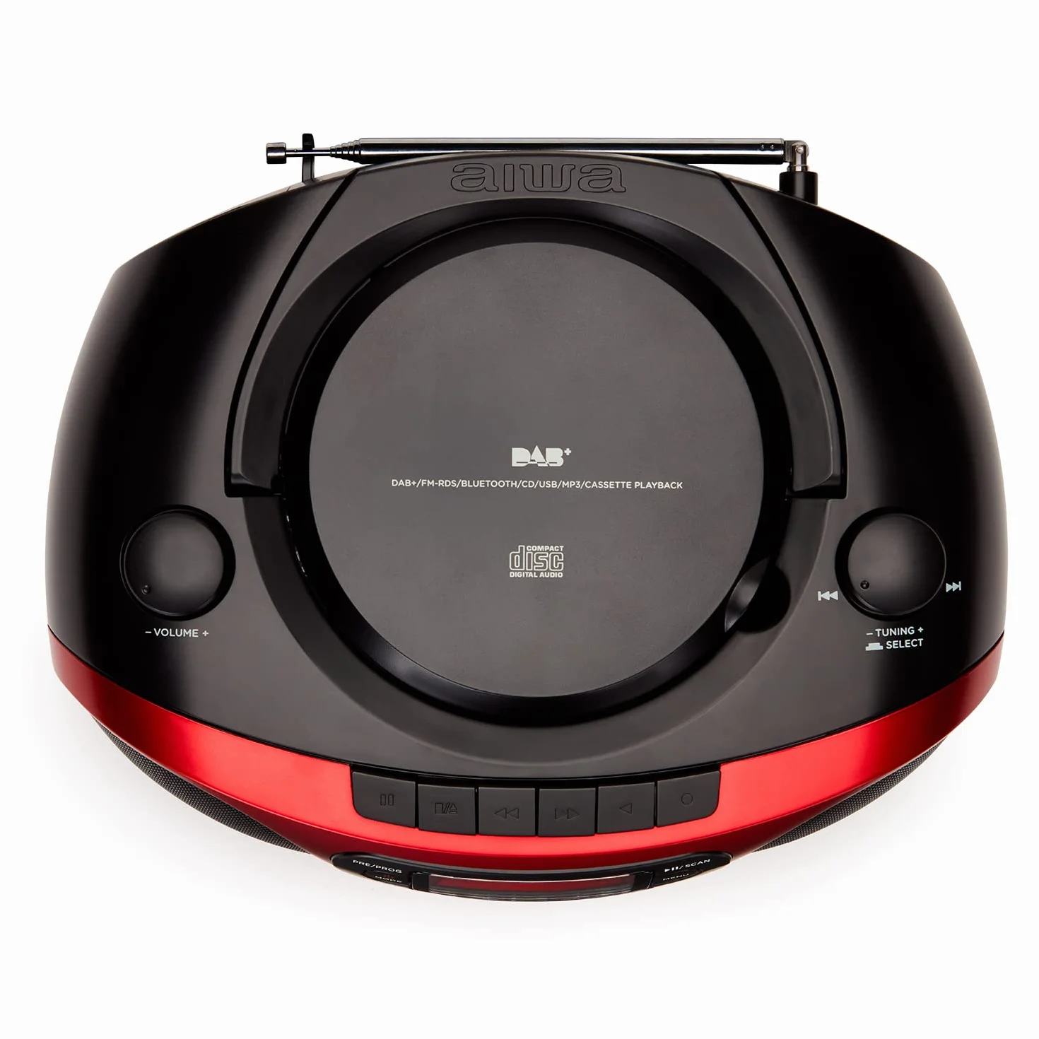 ALTAVOCES BLUETOOTH CON LECTOR DE CD MP3 CASETES Y USB AIWA BOOMBOX BBTC-660DAB RED RADIO BT 5.0 6W RMS JACK 3.5