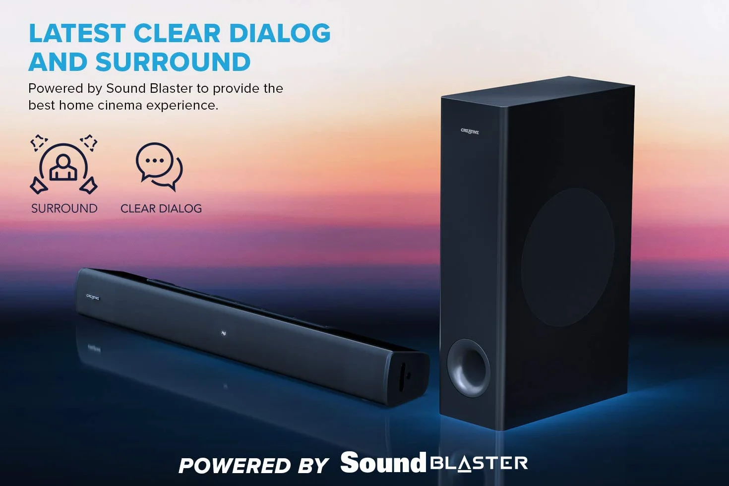 Soundbar Creative Stage V2 2.1 160W con subwoofer, Clear Dialog e Surround di Sound Blaster, Bluetooth 5.0, TV ARC, ingresso ottico e audio USB, con montaggio a parete, bassi e alti regolabili, per TV