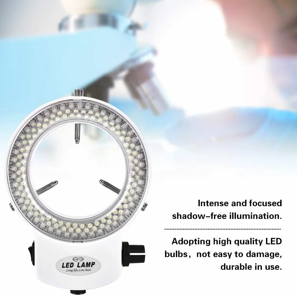140PCS Lampada ad anello a LED per microscopio stereo, telecamera per microscopio 144 LED perline Lampada ad anello con luminosità regolabile, anello per microscopio a LED con adattatore(bianca)