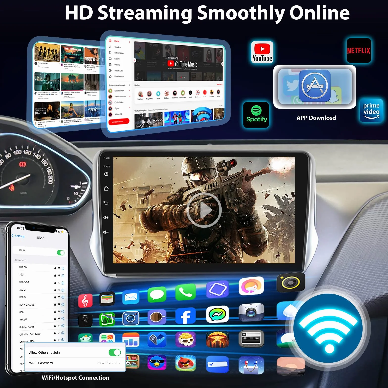 Autoradio Android per Mercedes Benz Smart Fortwo 2011-2015, 2+64G Stereo 9 Pollici con Wireless CarPlay & Android Auto, Navigatore GPS WiFi, Audio DSP, Supporto Telecamera Retromarcia AHD