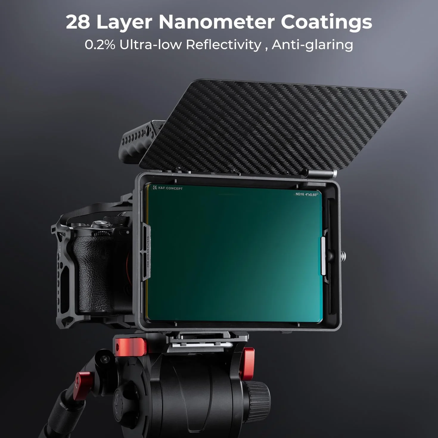 K&F CONCEPT Filtro Densità Neutra ND16 Quadrato da 4"x5,65",Filtro Densità Neutra per Cinema Vetro Ottico HD con 28 Strati Rivestimento Compatibile con Tilta SmallRig Matte Box Neewer