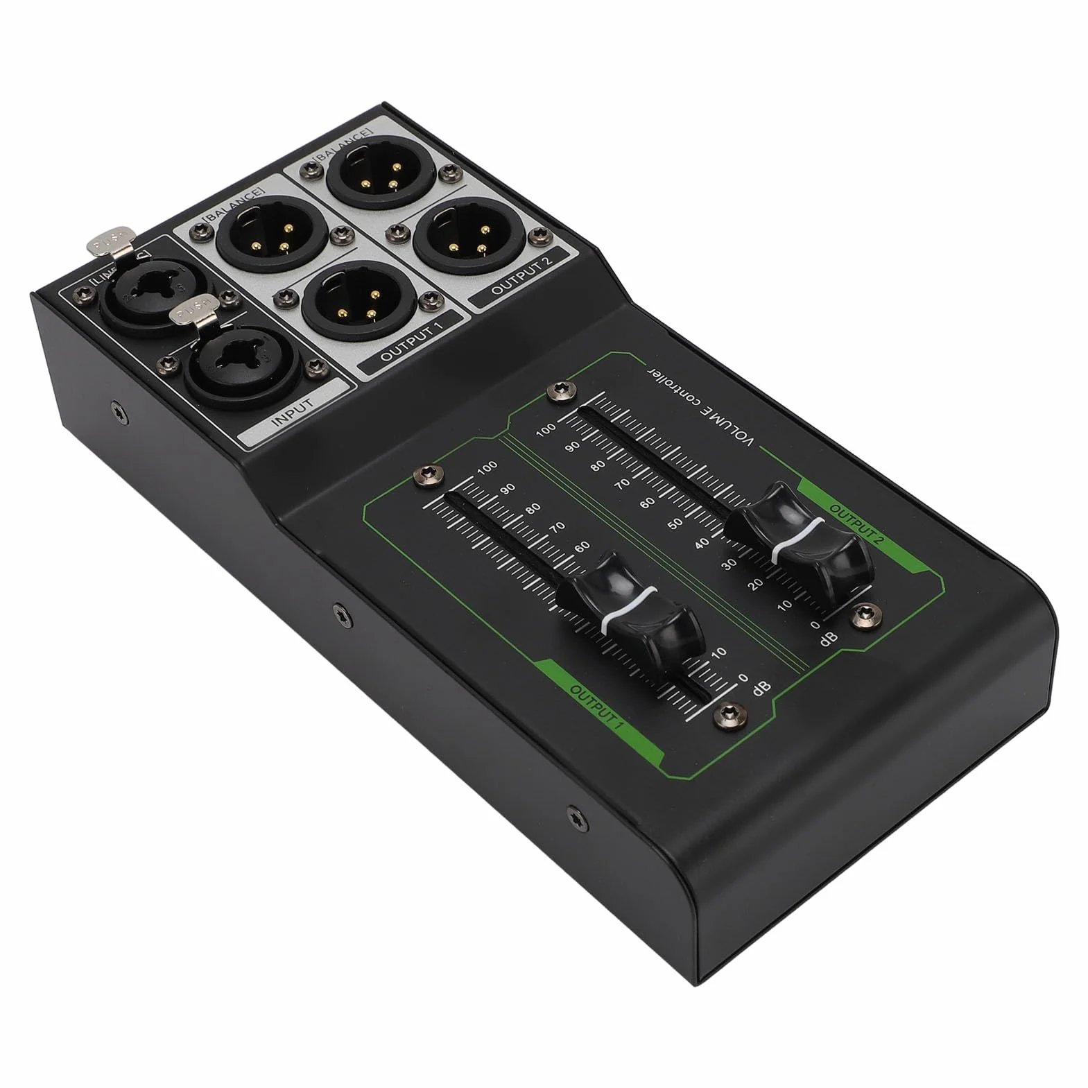 Controller di Volume Passivo Stereo XLR 2 Ingressi 4 Uscite, Fader 70 mm Alta Precisione, Audio HiFi