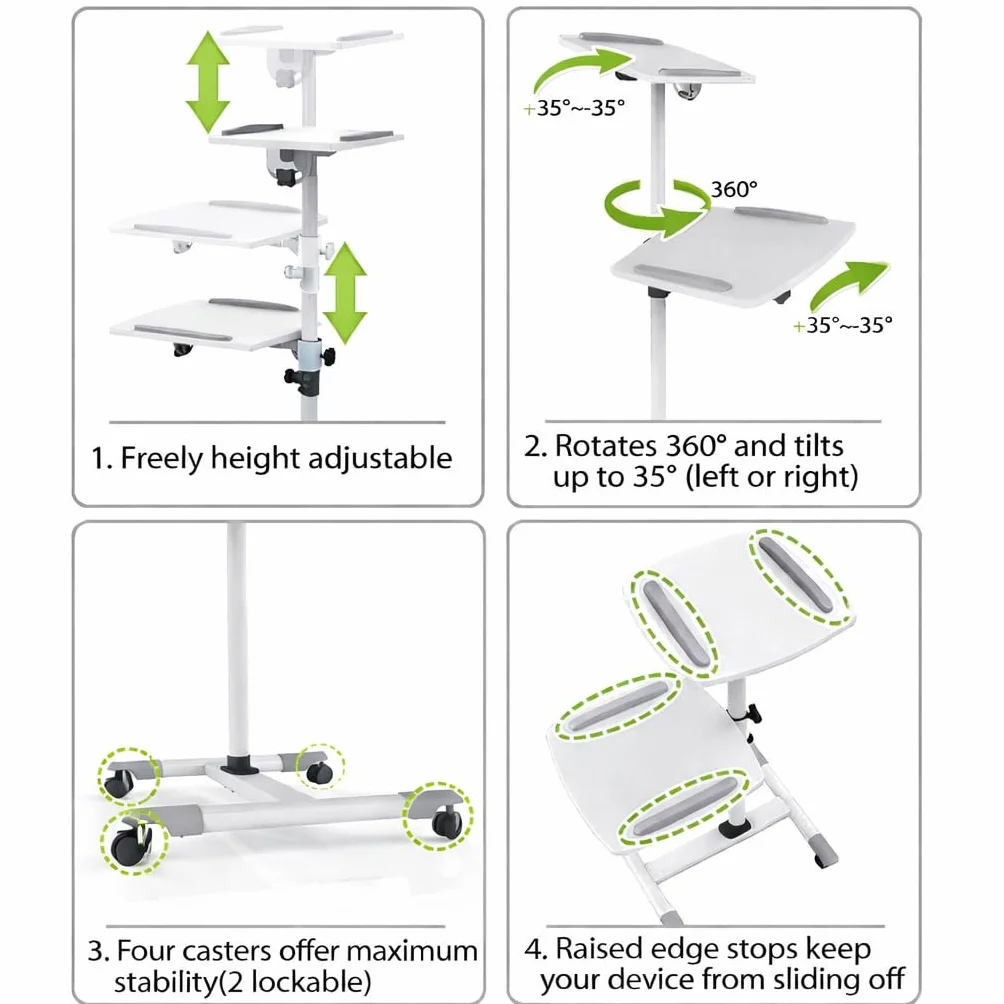 Techly 309593 Carrello Supporto per Proiettore Beamer Notebook PC Ripiani Regolabili Bianco