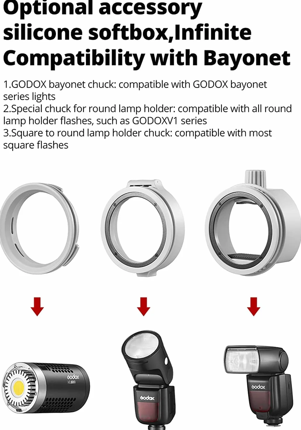 GODOX ML-CD15 Kit Cupola di Diffusione per ML30 MLBI ML60 ML60BI TT600 TT685S TT685 V860II TT520II V1S V1C V1N V1F V1O V860III-S TT685S AD100PRO AD200PRO AD300PRO AD400PRO (include 3 adattatori)