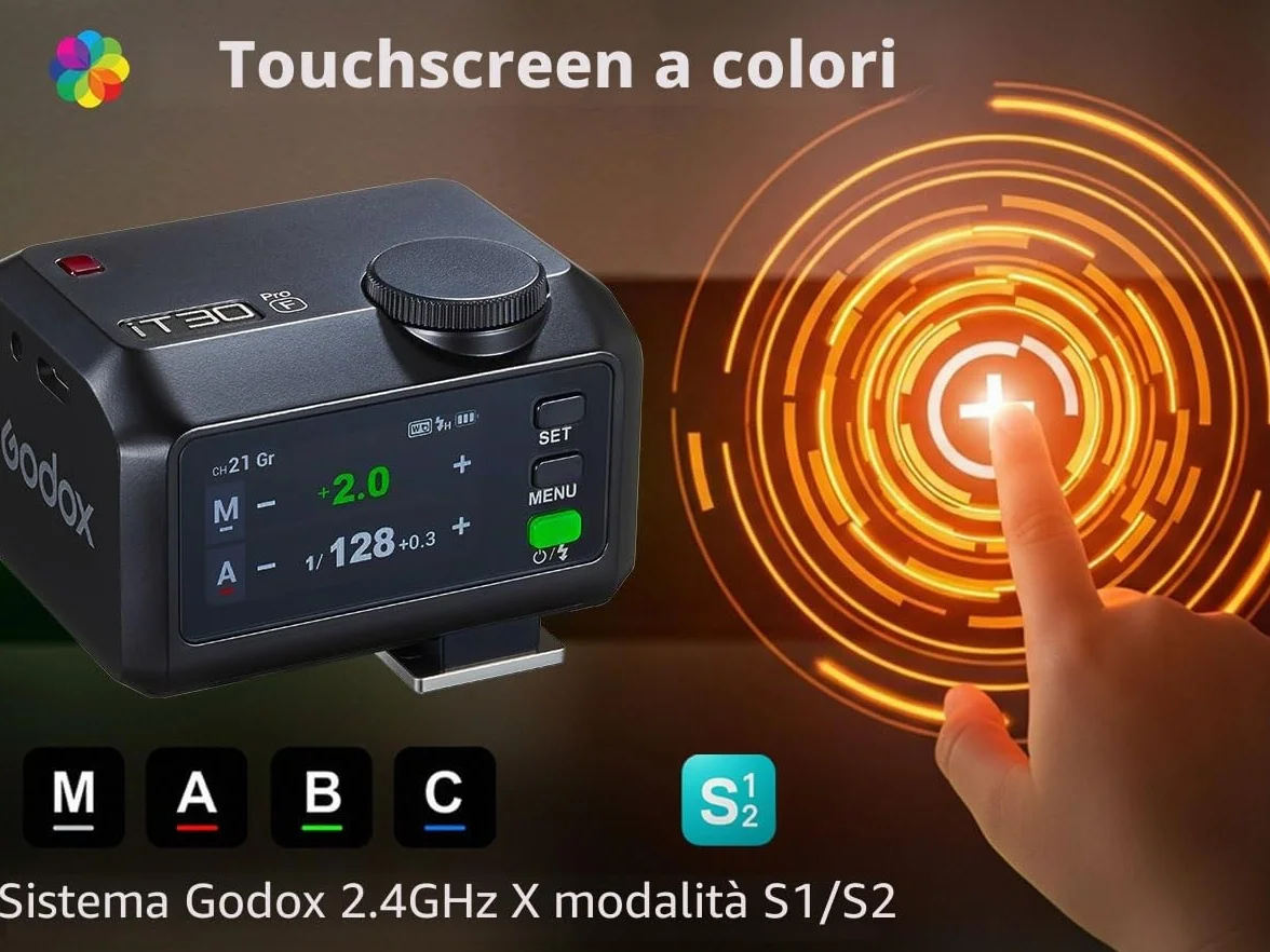 Flash Godox IT30Pro F per Fujifilm con Diffusore, Speedlite TTL HSS 1/8000s Touchscreen, Compatibile X100VI GFX100RF XS20 XS10 XT30 II XT5 XM5 GFX50S GFX50R X-T4 X-T3 X-E4