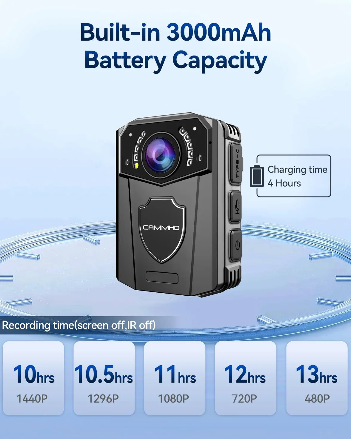 CAMMHD Z3-32G Bodycam Polizia 1440P Grandangolo 130° Body Cam Impermeabile 8-10 Ore 3000mAh Scheda Esterna Visione Notturna Adatta per le Forze dell'ordine di Sport all'aria Aperta