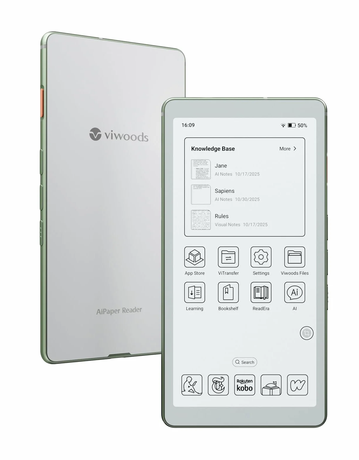 VIWOODS 6,13’’ Carta 1300 AiPaper Reader con connettività 4G, dispositivo eReader E Ink ultra-sottile e leggero, con integrazione AI, 300 PPI, luce frontale regolabile, 128 GB di memoria