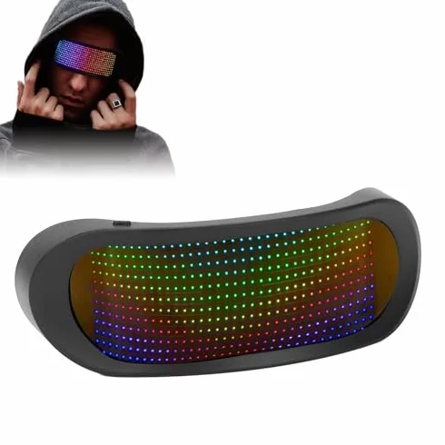 Garsent Occhiali Intelligenti LED Occhiali Luminosi a Colori, Controllo Connesso Tramite App Bluetooth, Fai Te/Testo/Graffiti/Animazione/modalità Ritmo, per Adulti, Concerti,