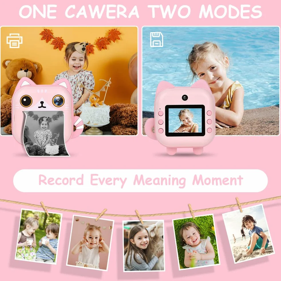 Ainiv Macchina Fotografica Istantanea per Bambini,1080P HD Digitale Fotocamera Instant Print, 2.4 Pollici con Selfies+32GB SD Scheda+3 Rotoli di Carta da Stampa,Regali per Ragazze Ragazzi da 3-12 Anni