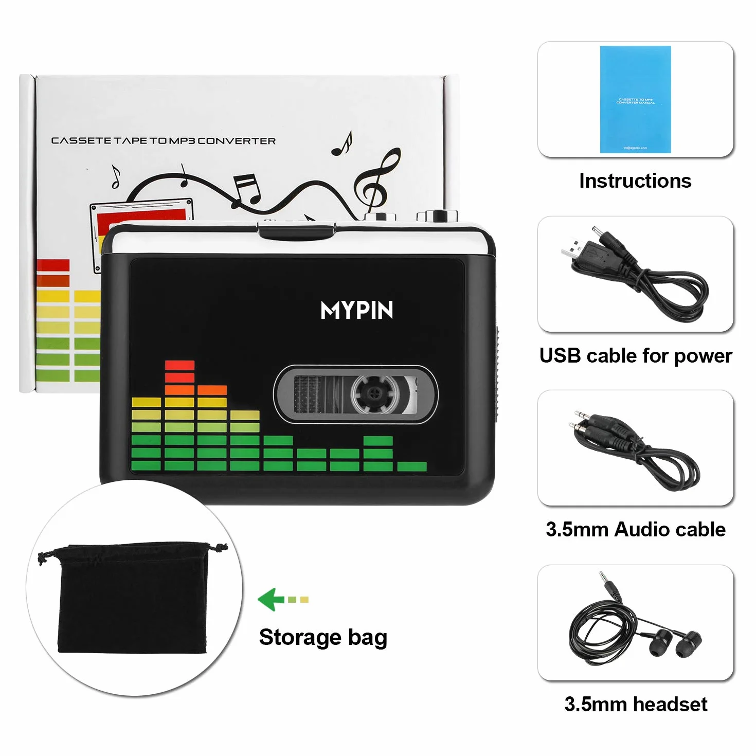 MYPIN Registratore a Cassetta Lettore MP3 Convertitore USB