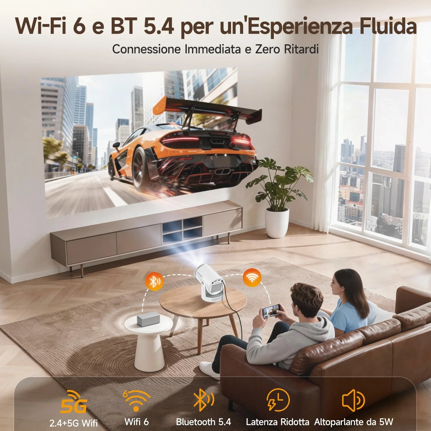 【Messa a Fuoco Automatica】Proiettore 4k Magcubic HY320pro - Risoluzione Nativa 1080p, 400 ANSI, Contrasto 10000:1, Wi-Fi 6 e Bluetooth 5.4, Correzione Trapezoidale per casa e ufficio