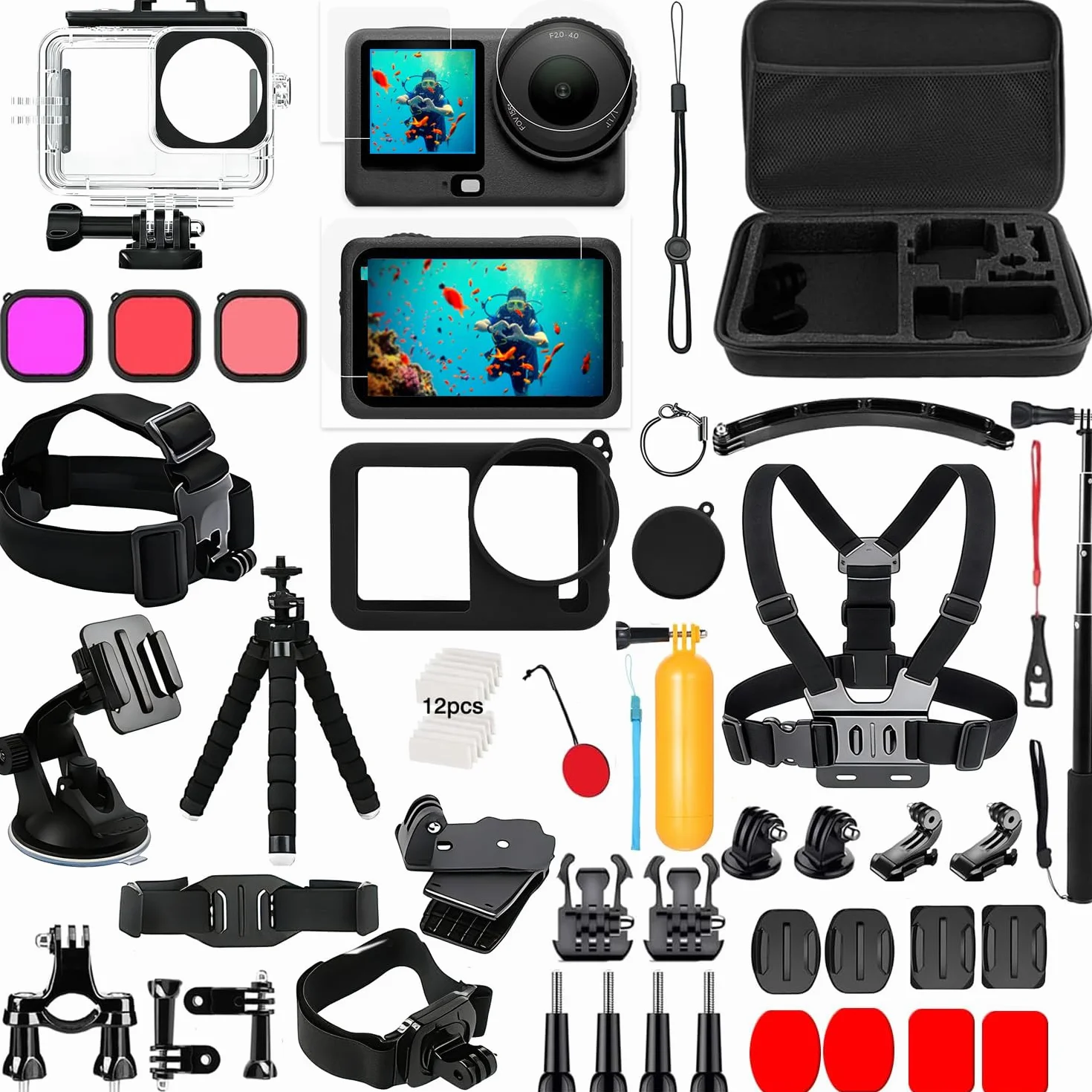 Accessori per DJI Osmo Action 5 Pro/4/3, custodia impermeabile Saprdii, pellicola proteggi schermo, filtro accessori subacquei, supporto per bicicletta selfie stick, supporti per torace/testa/manubrio