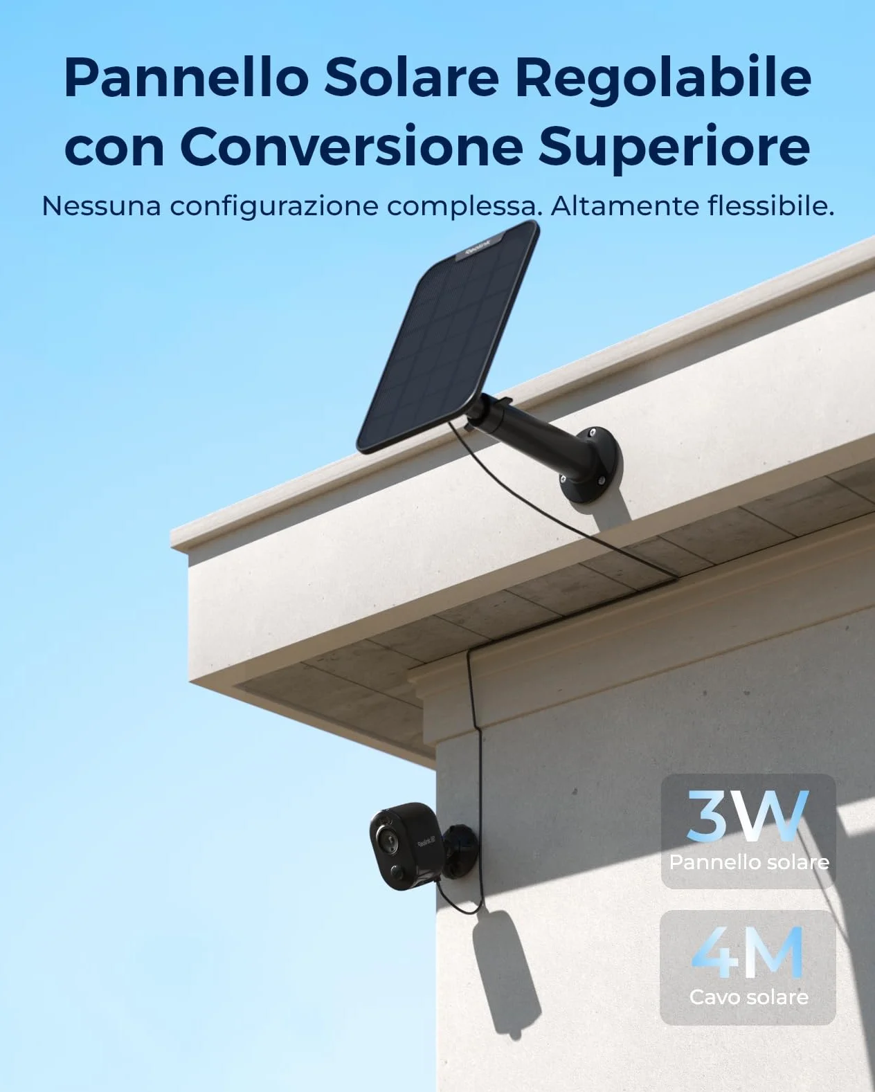 Reolink 4K 8MP Telecamera da Esterno Senza Fili, Videosorveglianza WiFi Batteria con Pannello Solare, Rilevamento Intelligente, Sirena, Visione Notturna a Colori, Impermeabile, Argus 3 Ultra(Nero)