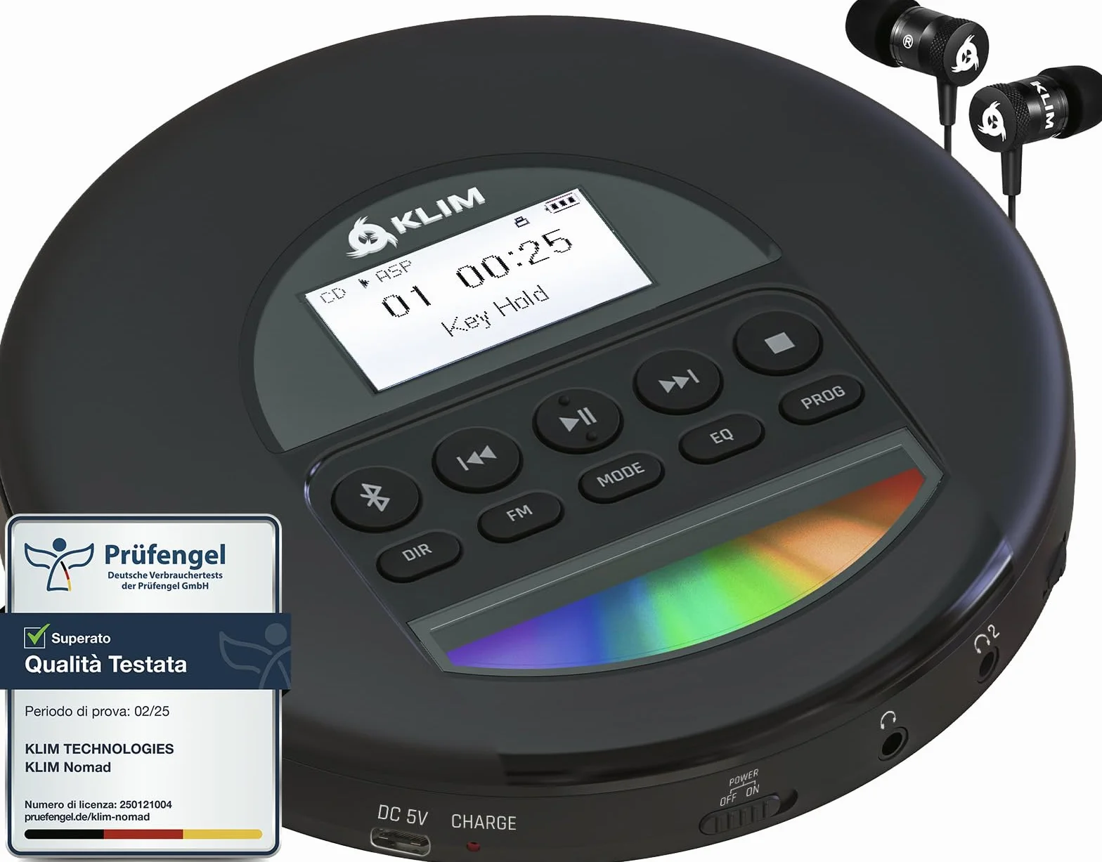 KLIM Nomad Lettore CD Portatile Bluetooth Radio FM MP3 SD