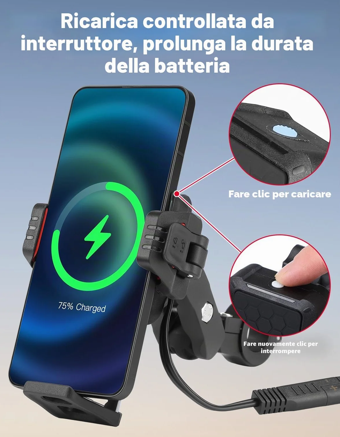 KEMIMOTO Supporto Telefono Moto con Ricarica Wireless 15W e Ricarica Rapida 33W PD/USB-C, Porta Cellulare Moto Antiurto e Antifurto, Rotazione 360°, Compatibile con Smartphone 5,4"-7,2"