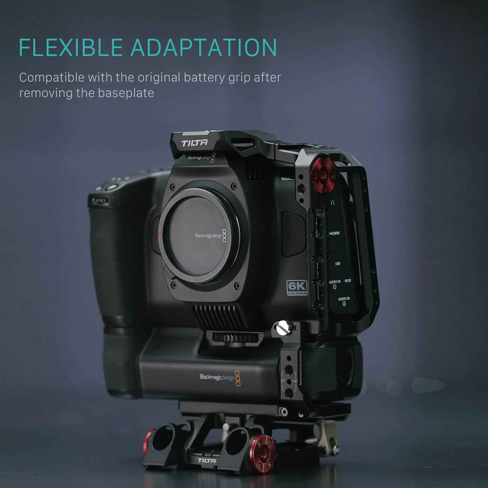 TILTA Gabbia BMCC, Gabbia Completa per Fotocamera Compatibile con BMCC 6K, Blackmagic Cinema Camera 6K con Staffa di Montaggio Accessoria per Battery Grip - Nero TA-T64-FCC-B