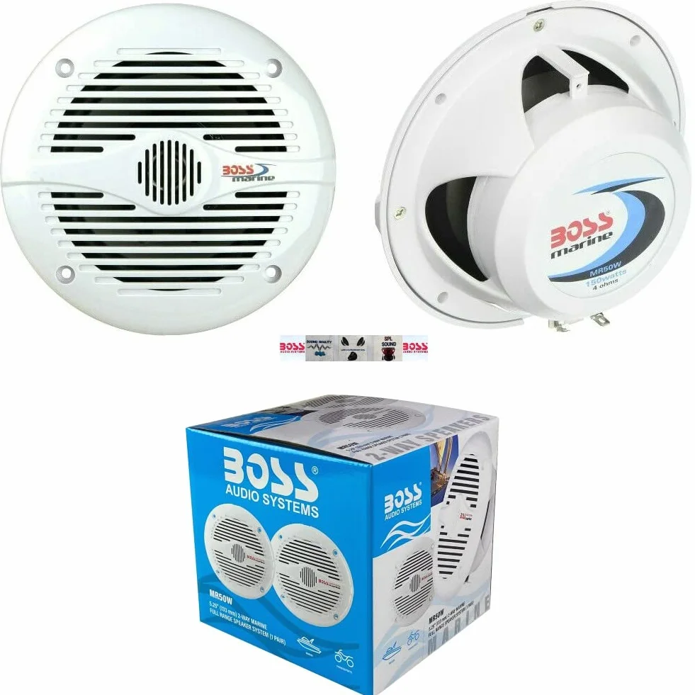 2 altoparlanti marini compatibile con BOSS AUDIO MR50W 2 vie da 15,5 cm 75 watt rms 150 watt max impermeabili mare piscina barca, a coppia + 5 sticker omaggio