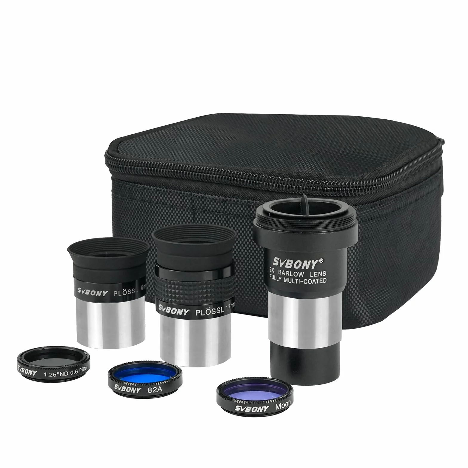 Svbony SV233 Oculare Telescopio Astronomico Kit, Oculare PLOSSL da 6 mm, 17 mm, 2 Lenti di Barlow, Filtro Lunare, Filtro ND4, Filtro Colorato 82A, con Borsa Portatile, per Pianeti Visivi Astronomici