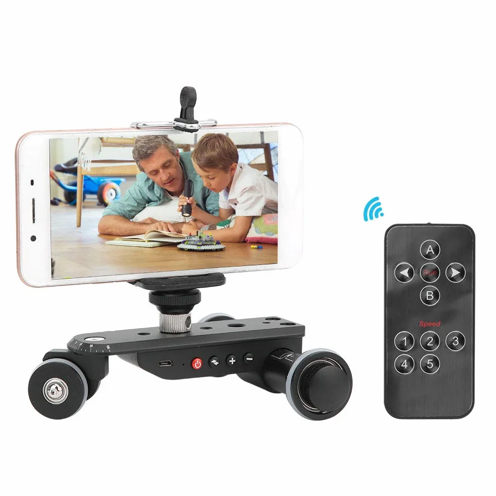 Goshyda Telecamera Video Auto, PPL-06S PRO 90 Gradi Girevole Ripresa Rotaia Motorizzata Slider Car con Telecomando, 5 velocità di Regolazione, per Fotocamera DSLR, Smartphone