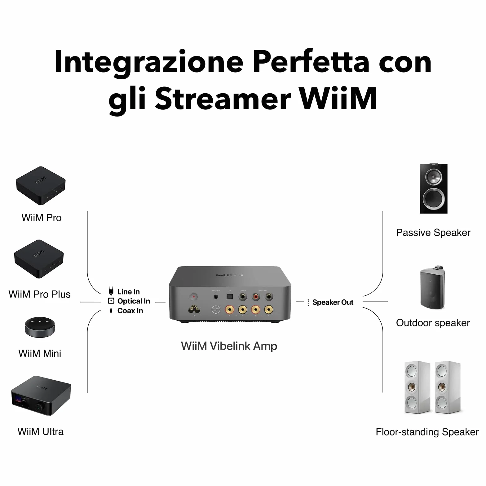 WiiM Vibelink Amp | Amplificatore di Potenza da 100W con DAC ESS 9039Q2M e TI TPA3255 | Compatibile con WiiM Mini, Pro, Pro Plus e Ultra | Ingressi RCA, Coassiale e Ottico | Grigio Spaziale
