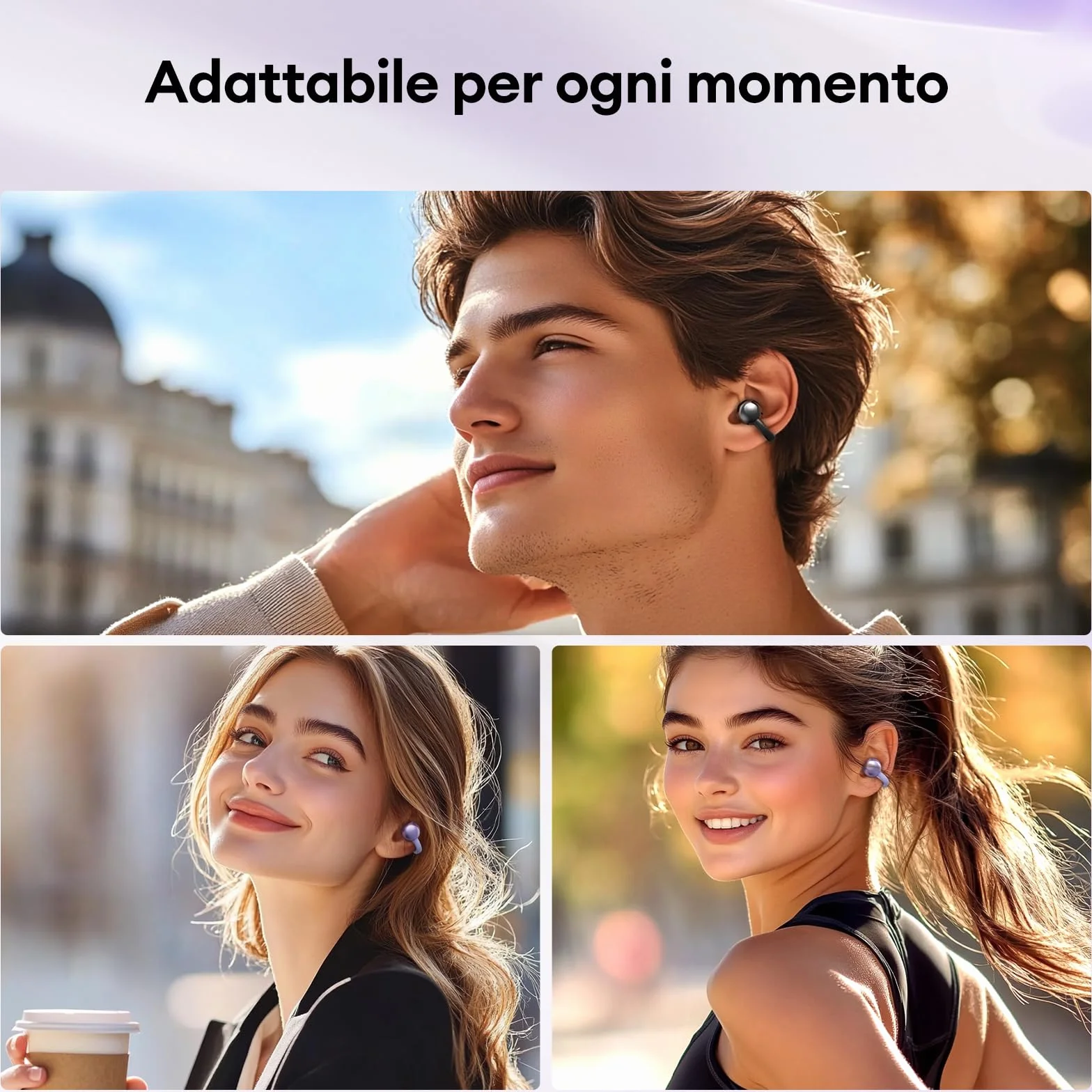 ZOMBIES CAT Auricolari Open Ear Clip-on con Schermo Touch Intelligente – Cuffie Bluetooth 5.4, Audio HiFi, Controllo Musicale & Volume, Auricolari Bluetooth per Sport,M100 Viola