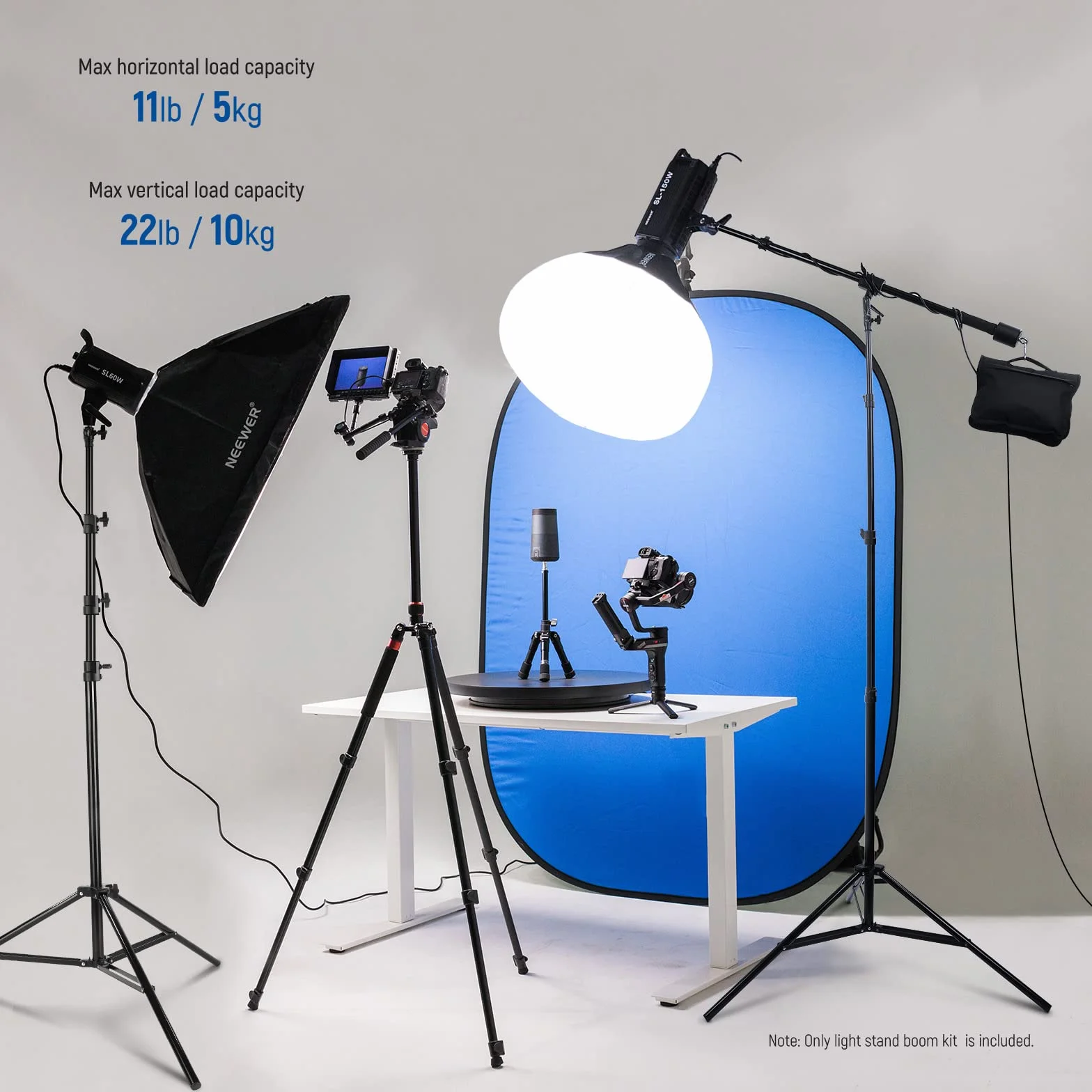 NEEWER Supporto per Luci in Alluminio, Supporto Fotografico Regolabile 9,8 Piedi/3 Metri, Braccio a Braccio, Contrappeso, ecc, Vite 1/4" per Softbox, Luce Studio, Flash, Ombrello, Max:5kg