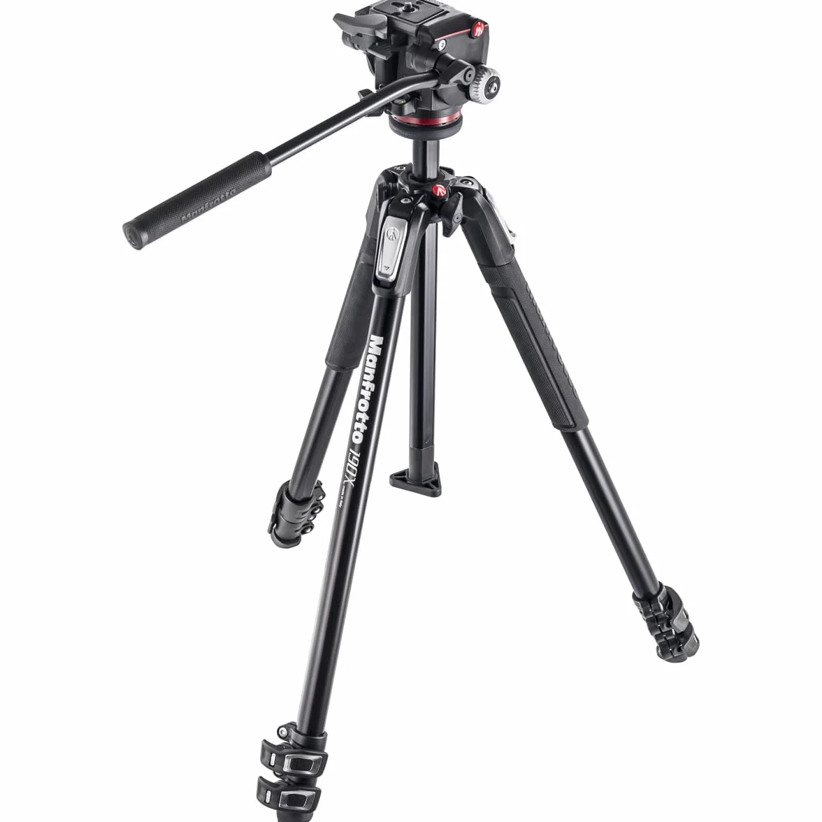 Manfrotto MK190X3-2W Kit Treppiede in Alluminio a 3 Sezioni con Testa 2 Vie Foto/Video Fluida, Nero/Antracite, per Fotocamera Mirrorless, DSLR