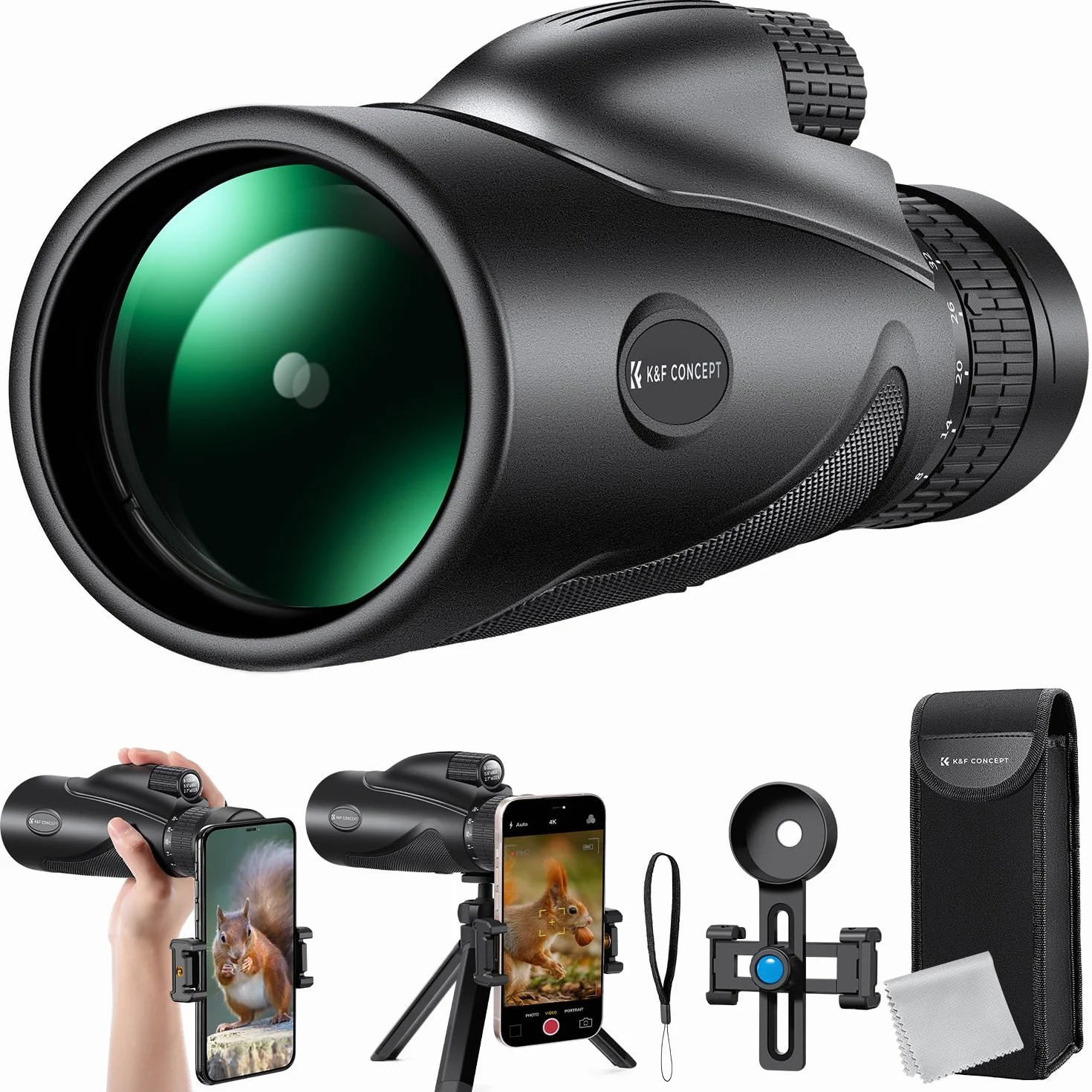 K&F Concept 8-32X50 HD monoculare telescopio zoom continuo per birdwatching, caccia, escursionismo, concerti