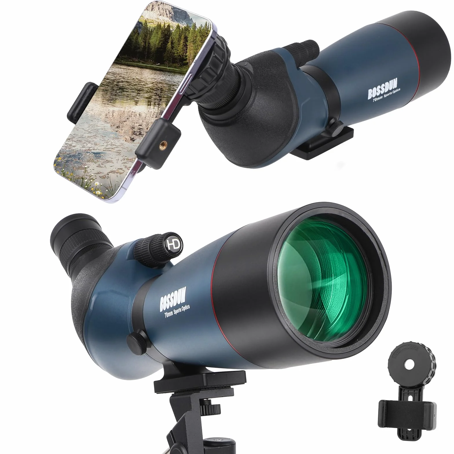 Telescopio ultra HD 25-75 x 70, doppia messa a fuoco, impermeabile, obiettivo FMC, prisma BAK4, custodia, treppiede, caccia, bird watching, paesaggi selvatici (blu)