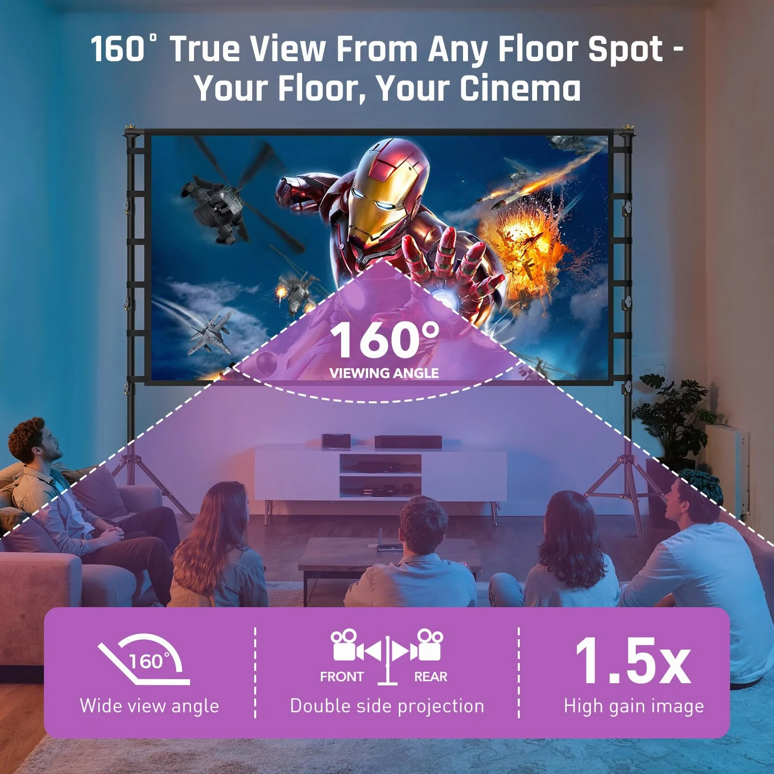 Schermo Proiettore 120 Pollic con Treppiede, LEORFI Telo Proiettore Portatile 16:9 4K Full HD, Schermo di Proiezione Pieghevole, con Borsa per il Trasporto, Adatto per Interni Ed esterni, Home Cinema