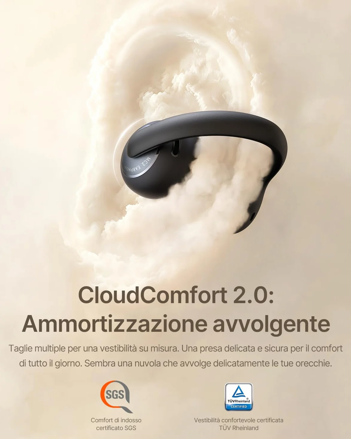Baseus MC2 Cuffie Open-Ear, Auricolari a Clip con CloudComfort 2.0, Hi-Res Audio, LDAC, SuperBass 3.0, Bluetooth 6.0, 4 Microfoni con IA per chiamate nitide, 55 h di autonomia, IP67, leggeri 5,1 g