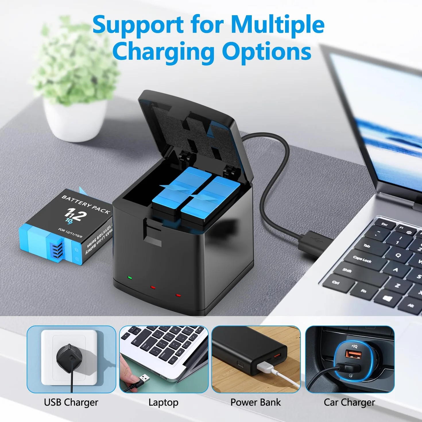 melasta per GoPro Hero 12/11/10/9 Series Batteria Fotocamera, Tre batterie ricaricabili da 1800 mAh, caricatore e custodia di ricarica (3 Batteria + 1 Caricatore)