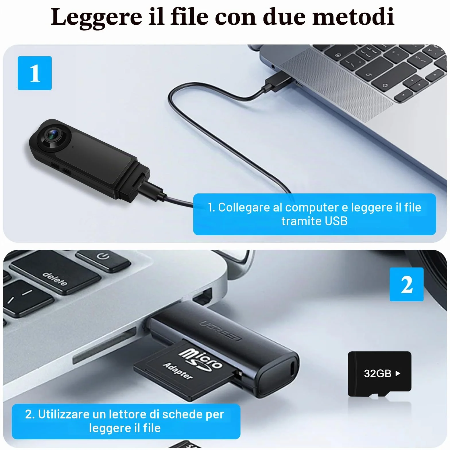 Bodycam HD 1080P , Piccola Telecamera Spia , Bodycam con Audio e Video Mini Fotocamera per il Corpo con Visione Notturna e Rilevamento del Movimento Per Sicurezza, Guardia ( con Memoria da 32 GB)