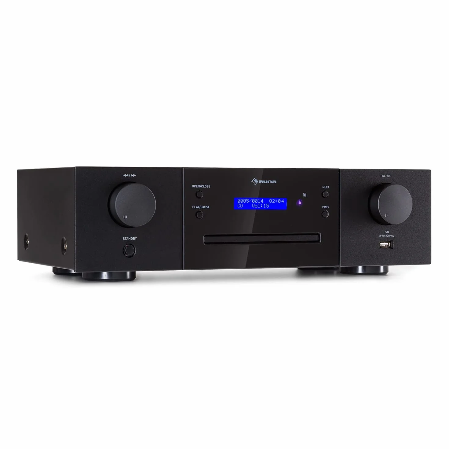 Auna CD-1000 DG - Lettore CD hifi, USB, MP3, telecomando, lettore CD con display LED, ricevitore CD in alluminio, nero