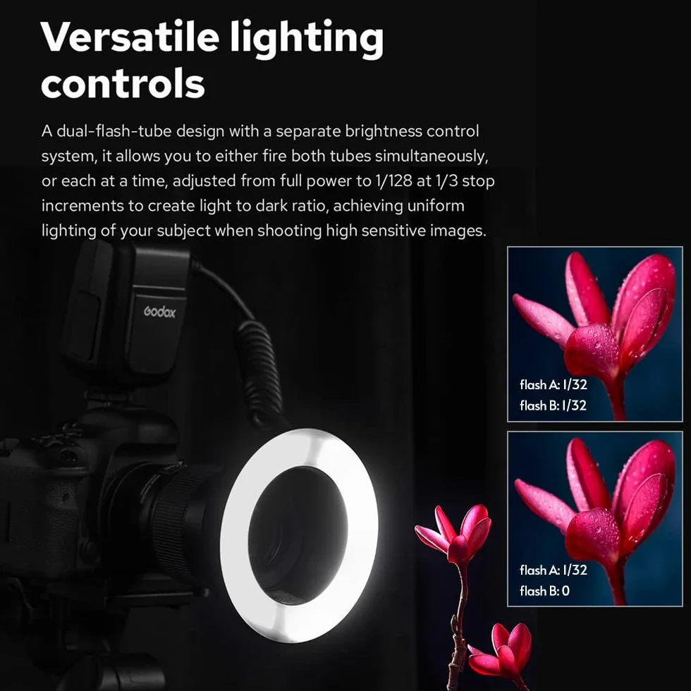 Godox MF-R76 Universal Macro Ring Flash Light GN14 10 livelli di luminosità regolabile per Canon Nikon Sony Fuji Olympus Panasonic Pentax DSLR