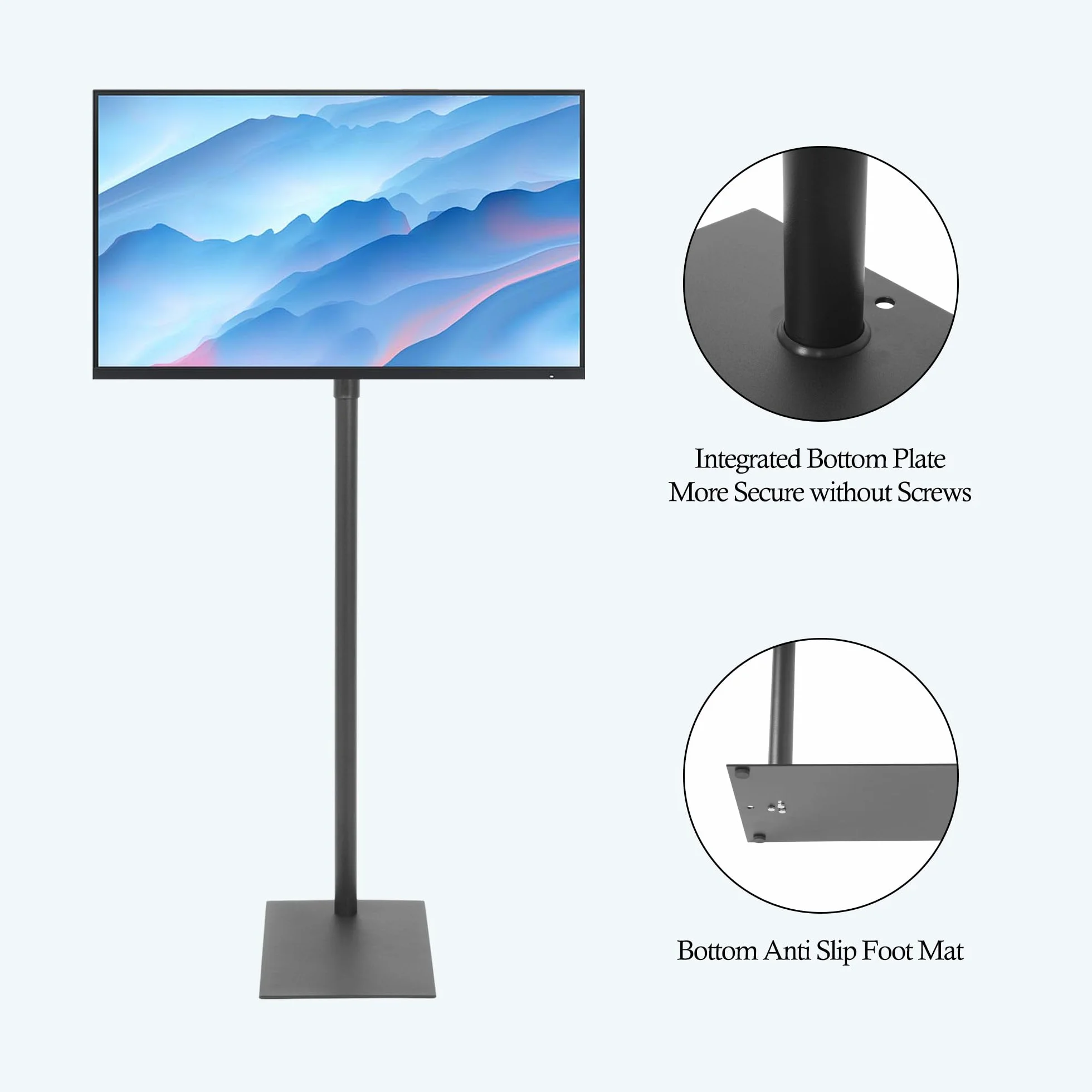 Supporto universale girevole per TV da pavimento con supporto a 360 gradi per TV da 14-43 pollici, inclinabile, autoportante, supporto VESA con 4 livelli di altezza regolabile per camera da