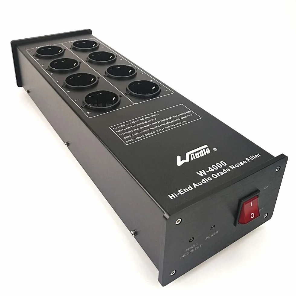 WAudio Filtro di linea HiFi W-4000B, 8 Prese Multiple con Protezione da Sovratensioni e Luce di Fase, Nero
