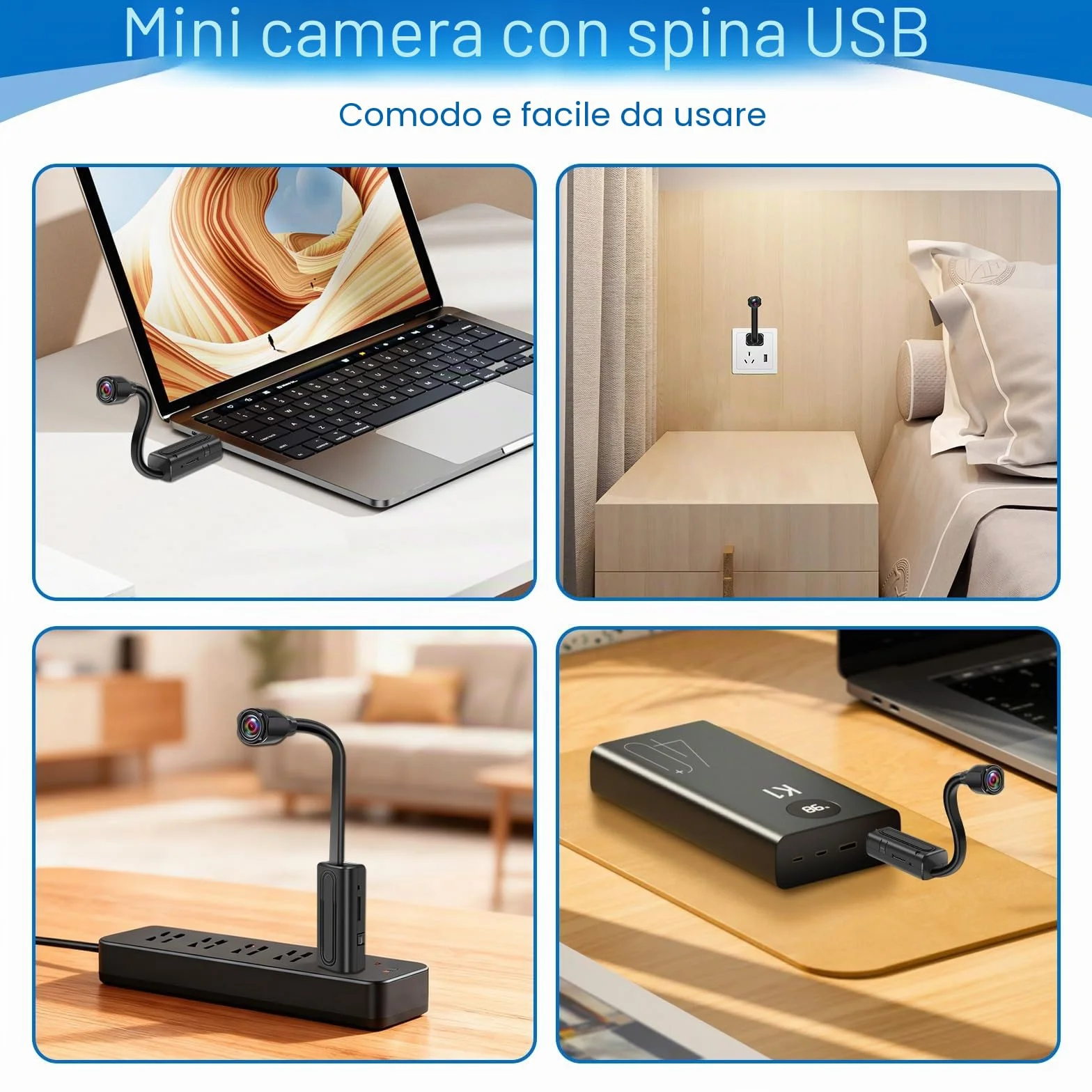 2.4 G WiFi Telecamera Nascosta USB Fotocamera HD 1080P Wifi Telecamera Spia, Mini Telecamera Spia Nascosta supporto di Rilevamento del Movimento e Vista Remota