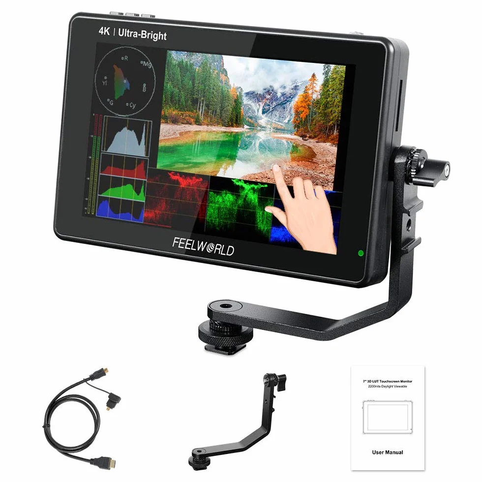 Feelworld LUT7S 7 Pollici 2200nit Ultra Luminoso 3D Lut Touch Screen DSLR Camera Monitor 1920x1200 IPS 4K HDMI 3G SDI DC Output Forma D'onda Sensore di Luce