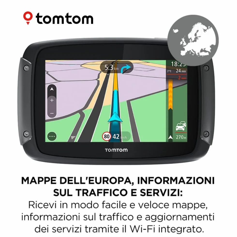 TomTom Navigatore Satellitare per Moto Rider 500 (Mappe Europa 49 Paesi, Percorsi Tortuosi e Collinari per Moto, Aggiornamenti Tramite Wi-Fi, Avvisi Traffico e Autovelox)