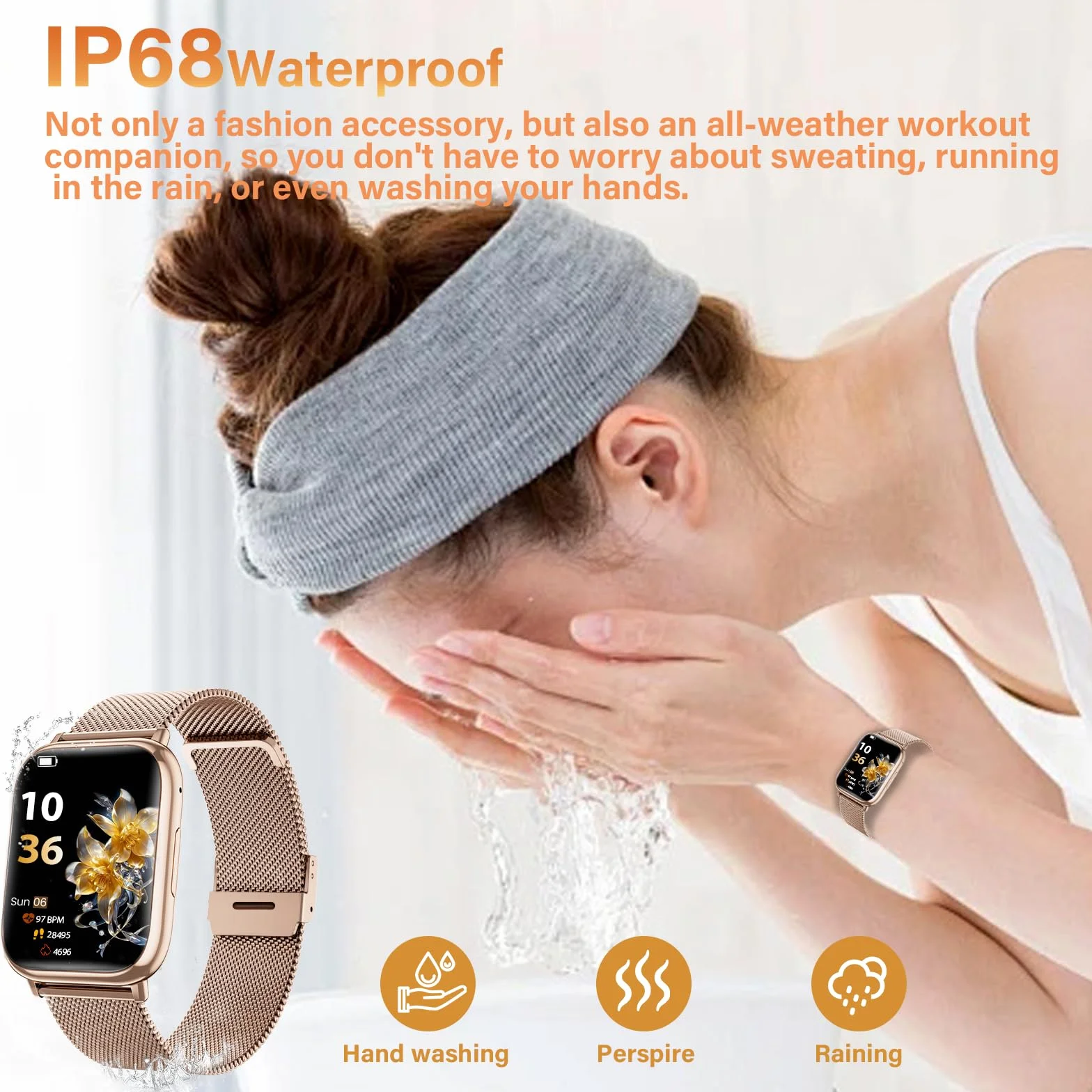 SLOKSFil Smartwatch Damen mit Telefonfunktion, 3 Armbänder 1.83" HD Fitness Tracker mit 24H Pulsmesser SpO2 Schlafmonitor 120+ Sportmodi IP68 Schrittzähler Smart Watch für iOS Android Roségold