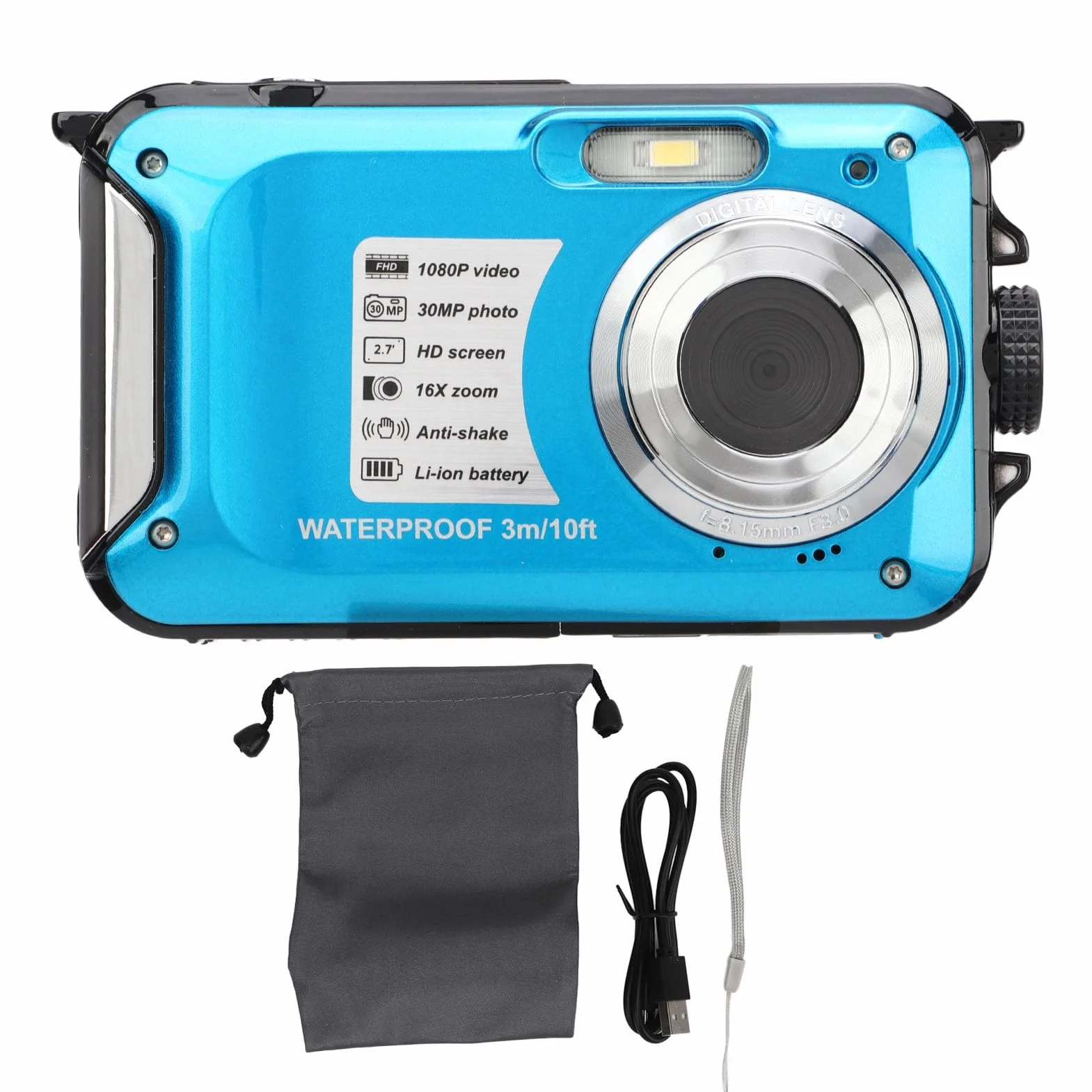 Fotocamera Subacquea, 1080P 30MP con Display LCD Fotocamera Digitale Impermeabile per Campeggio Snorkeling