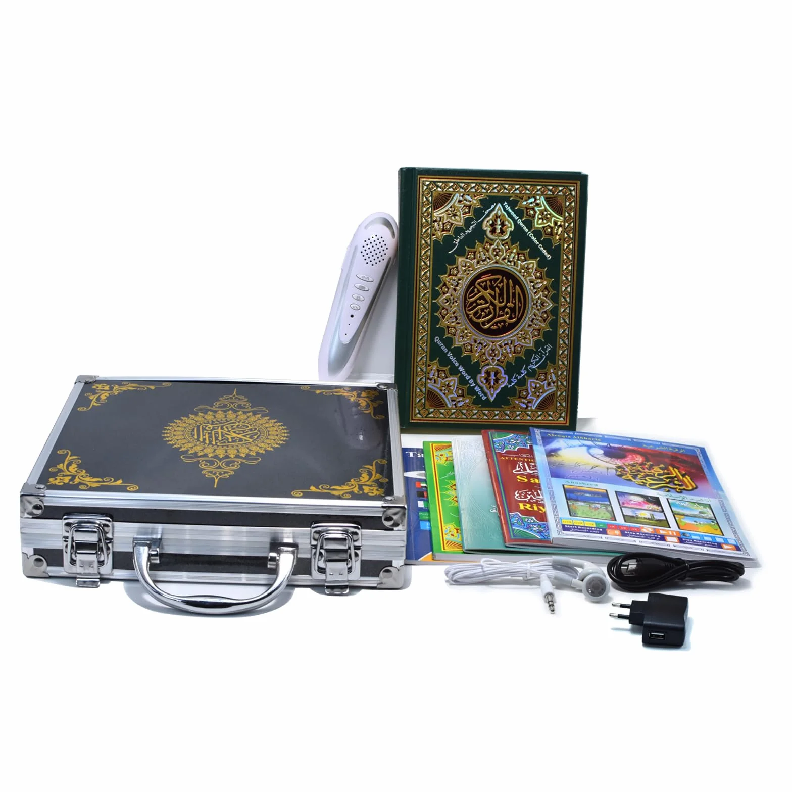 Penna di lettura digitale Quran, 16 GB di memoria, 25 recitatori multilinguali, ricaricabile, USB ricaricabile, con custodia in alluminio