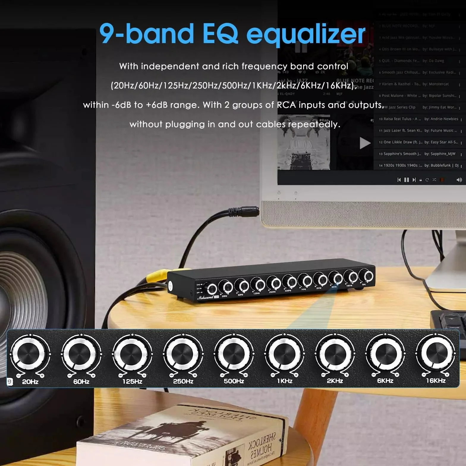 Nobsound HiFi 9-Band Stereo EQ Preamplificatore Equalizzatore Analogico Processore Audio (EQ9)