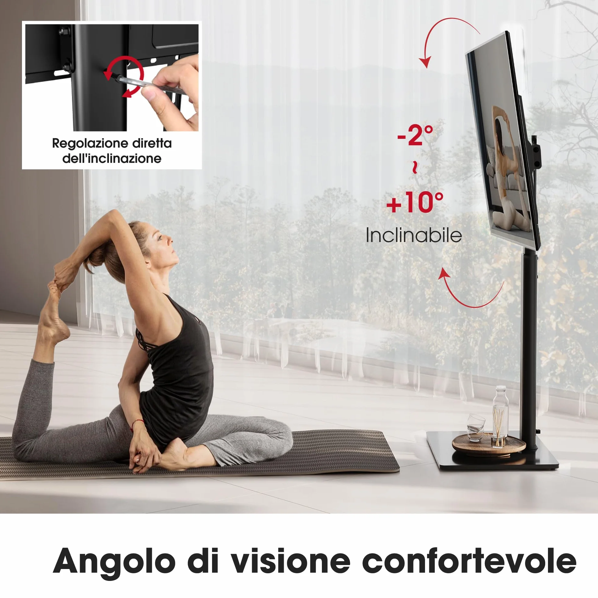 AOKCOS Supporto TV da Pavimento Girevole per 42-85 Pollici, inclinabile & Girevole & Altezza Regolazione Mobile Porta TV da Terra, Universale Max VESA 600x400mm 50kg