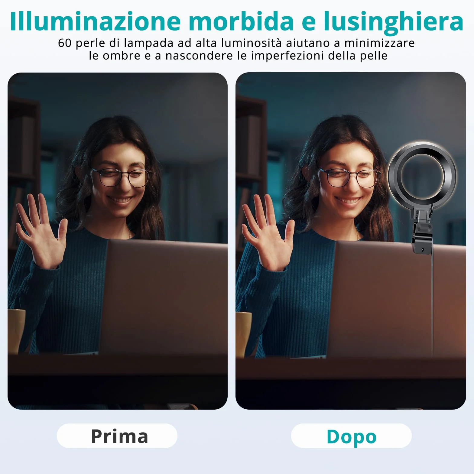 ATUMTEK Luce ad Anello con Clip e Treppiede, Luce Video per Monitor Laptop, Luce Webcam con 3 Colori Dimmerabili e 10 Livelli di Luminosità per Lavoro Remoto/Chiamate Zoom/Live Streaming