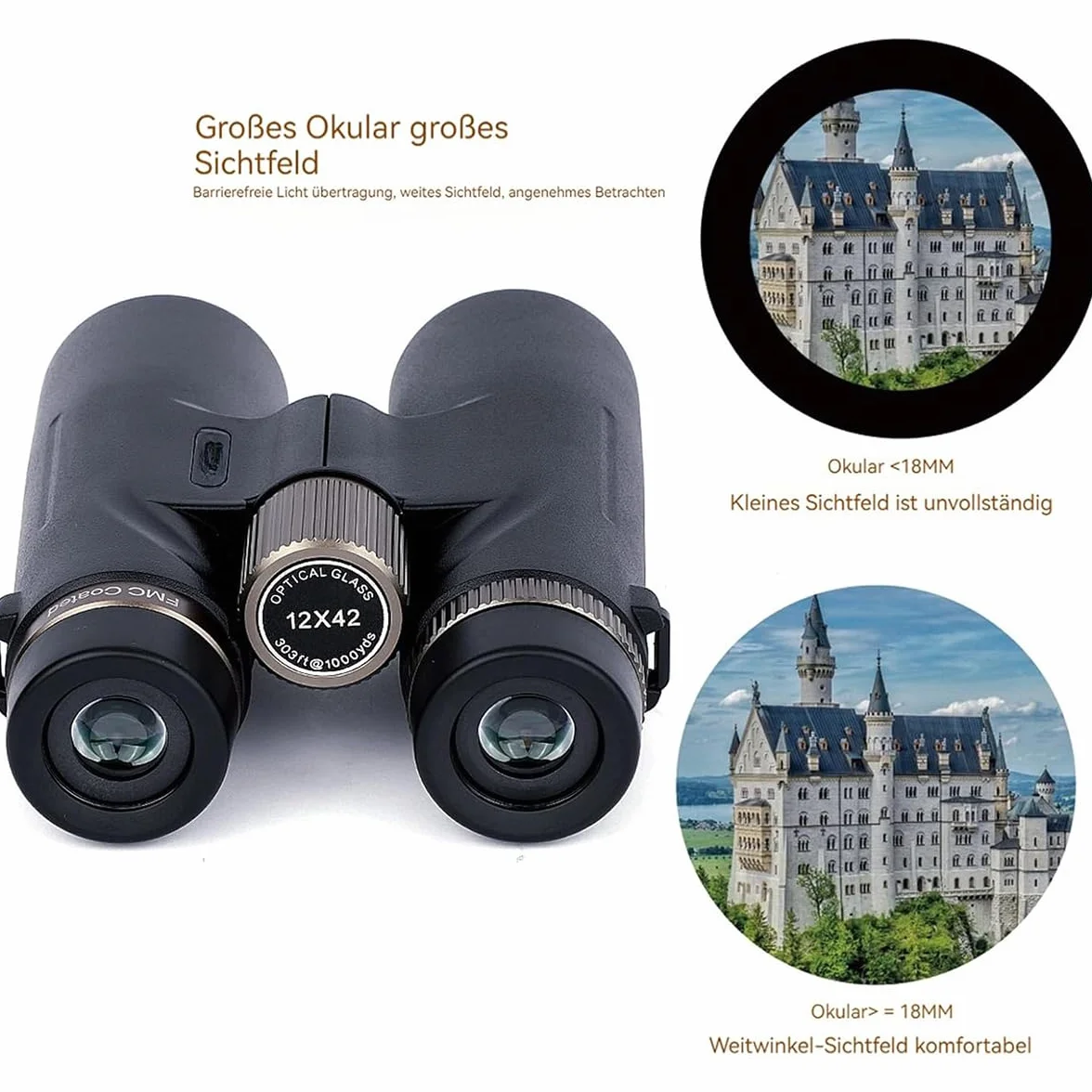 Warmax Fernglas 12x42 Wasserdicht Talon HD Fernglas Mit Entfernungsmesser & Nachtsicht, HD Feldstecher Ferngläser Mit Bak4 Prisma FMC Objektiv (Grün-A)